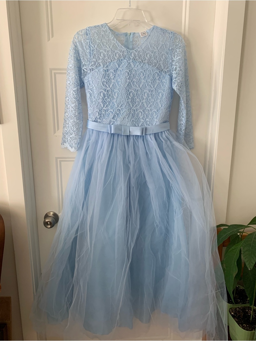 Girl's Formal dress , Light Blue Lace & Tulle Girls' Dress with Bow